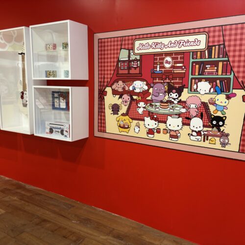 Large Hello Kitty and Friends mural displayed at the Del Amo Fashion Center pop-up.